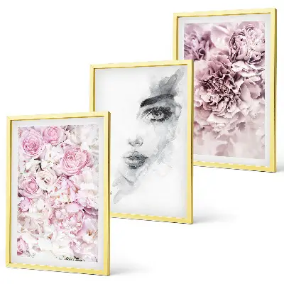 Peonies portrait of a woman in black and white three-piece wall art set