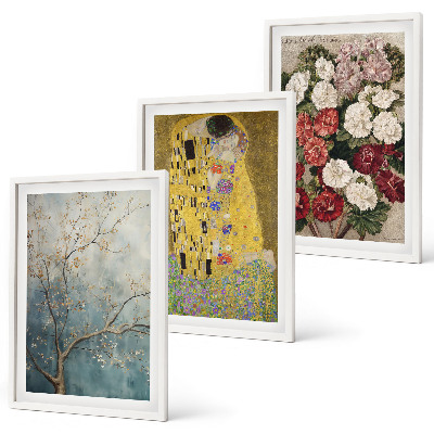 Set of 3 framed wall art pieces Flowers of the tree painting Klimt