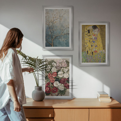 Set of 3 framed wall art pieces Flowers of the tree painting Klimt