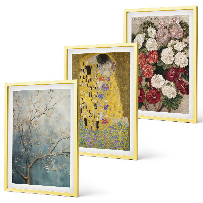 Set of 3 framed wall art pieces Flowers of the tree painting Klimt