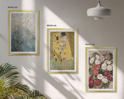 Set of 3 framed wall art pieces Flowers of the tree painting Klimt