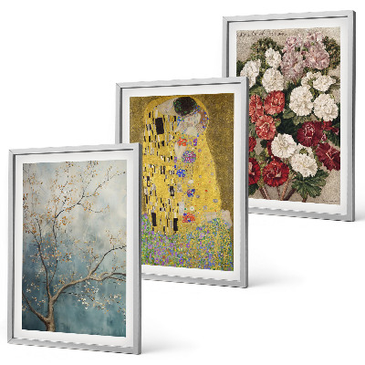 Set of 3 framed wall art pieces Flowers of the tree painting Klimt