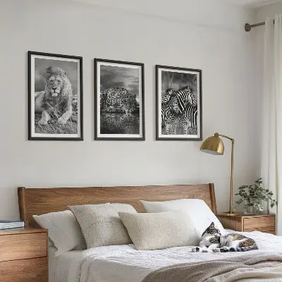 Set of 3 framed wall art pieces featuring wild savannah animals