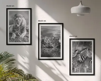 Set of 3 framed wall art pieces featuring wild savannah animals