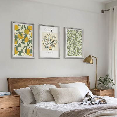 Wall art set Lemons with herbs and leaves