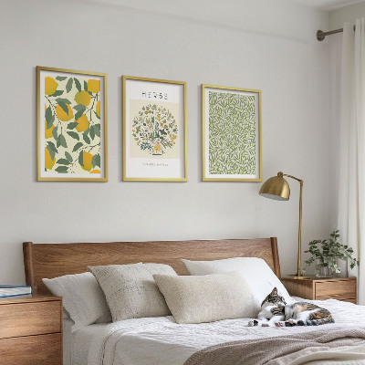 Wall art set Lemons with herbs and leaves