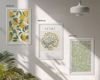 Wall art set Lemons with herbs and leaves