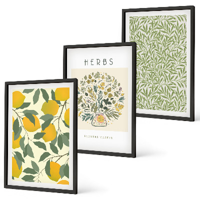 Wall art set Lemons with herbs and leaves