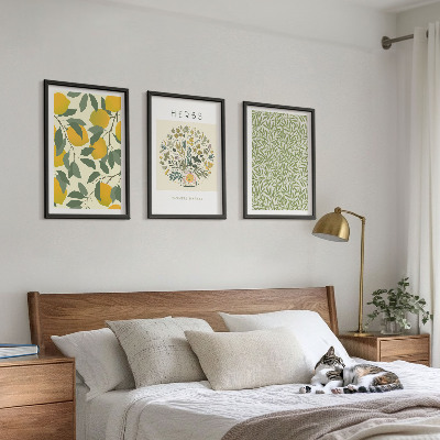Wall art set Lemons with herbs and leaves