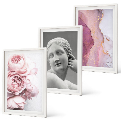 Set of 3 framed wall art pieces Peonies abstract woman sculpture