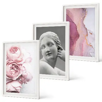 Peonies abstract woman sculpture set of 3 framed wall art pieces