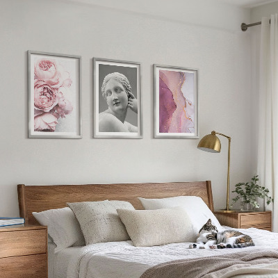 Set of 3 framed wall art pieces Peonies abstract woman sculpture