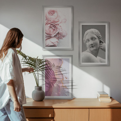 Set of 3 framed wall art pieces Peonies abstract woman sculpture