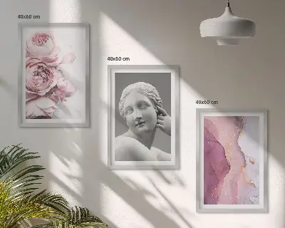 Peonies abstract woman sculpture set of 3 framed wall art pieces