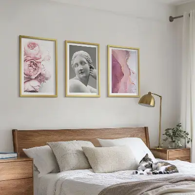 Peonies abstract woman sculpture set of 3 framed wall art pieces