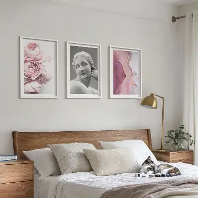 Peonies abstract woman sculpture set of 3 framed wall art pieces