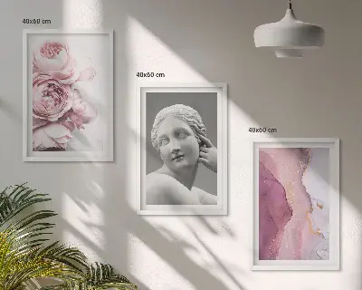 Peonies abstract woman sculpture set of 3 framed wall art pieces