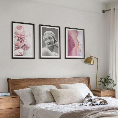 Set of 3 framed wall art pieces Peonies abstract woman sculpture