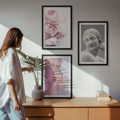 Set of 3 framed wall art pieces Peonies abstract woman sculpture