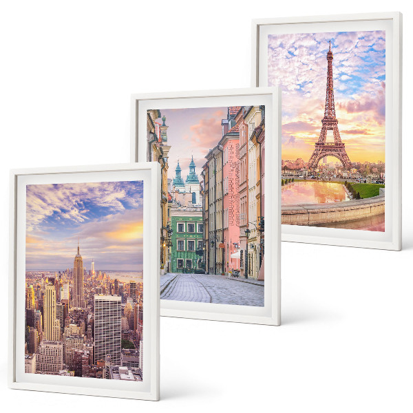 Wall art set Cities New York Paris twilight