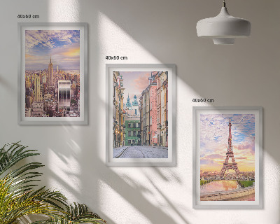 Wall art set Cities New York Paris twilight
