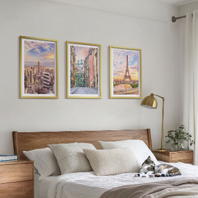Wall art set Cities New York Paris twilight