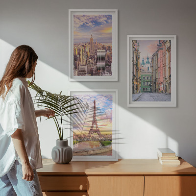 Wall art set Cities New York Paris twilight