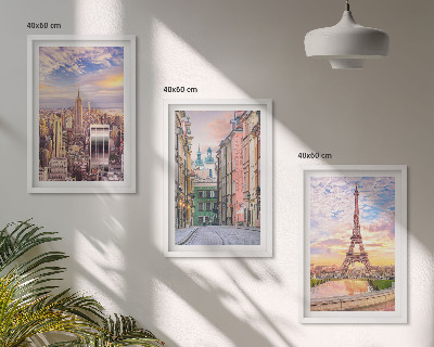 Wall art set Cities New York Paris twilight