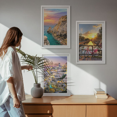 Three-piece wall art piece Seaside views sunset