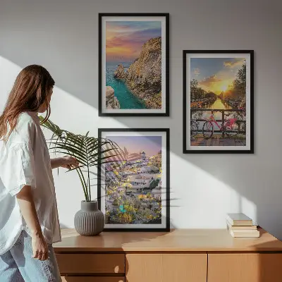 Seaside sunset wall art three-piece set