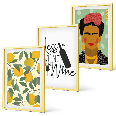 Wall art set Lemons wine portrait of Frida