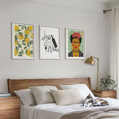 Wall art set Lemons wine portrait of Frida