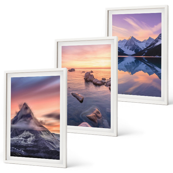 Three-piece wall art piece Mountain landscape, lake, west