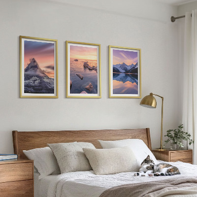 Three-piece wall art piece Mountain landscape, lake, west