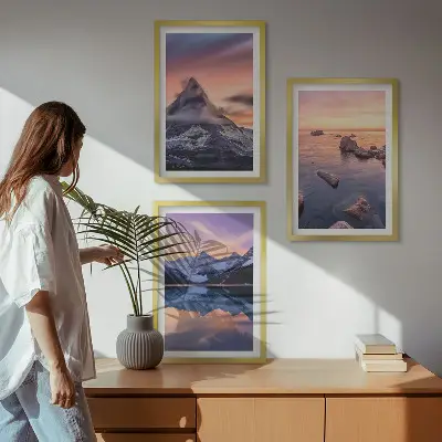 Three-piece mountain lake wall art western landscape