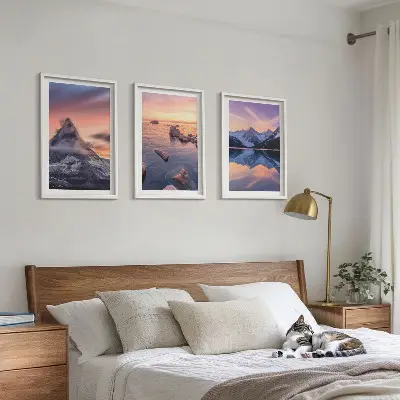 Three-piece mountain lake wall art western landscape