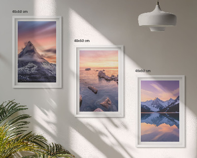 Three-piece wall art piece Mountain landscape, lake, west