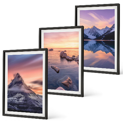 Three-piece wall art piece Mountain landscape, lake, west