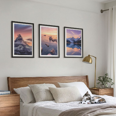 Three-piece wall art piece Mountain landscape, lake, west
