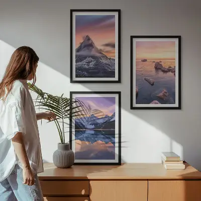 Three-piece mountain lake wall art western landscape