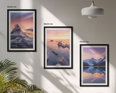 Three-piece wall art piece Mountain landscape, lake, west