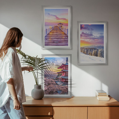 Set of 3 framed wall art pieces Romantic skyscapes