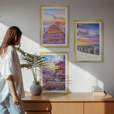 Set of 3 framed wall art pieces Romantic skyscapes