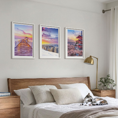 Set of 3 framed wall art pieces Romantic skyscapes