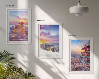Set of 3 framed wall art pieces Romantic skyscapes
