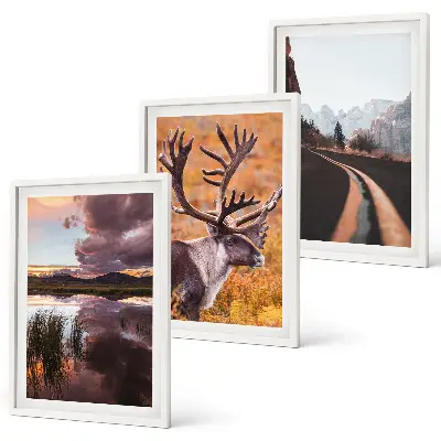 Mountain landscapes with reindeer wall art set of 3 framed pieces