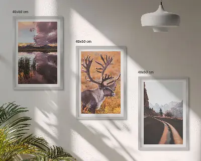 Mountain landscapes with reindeer wall art set of 3 framed pieces
