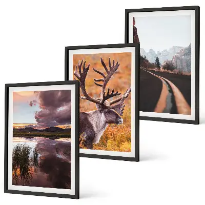 Mountain landscapes with reindeer wall art set of 3 framed pieces