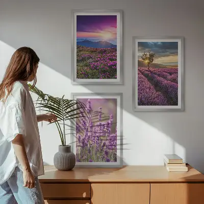 Lavender fields sunset wall art three-piece set