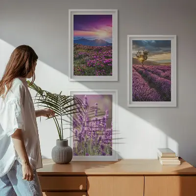 Lavender fields sunset wall art three-piece set